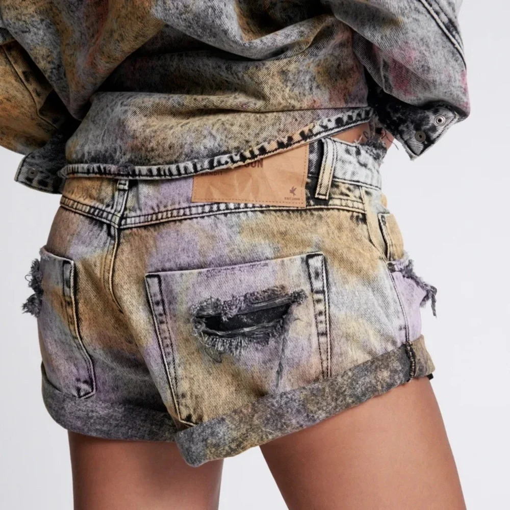 One Teaspoon Sunset Acid Bandits Shorts Size 29 Low Waist Distressed Shorts